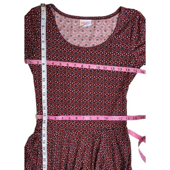 LuLaRoe Niclole Red Burgundy Abstract Floral Scoop Neck Fit Flare Dress Sz Small - Picture 7 of 8